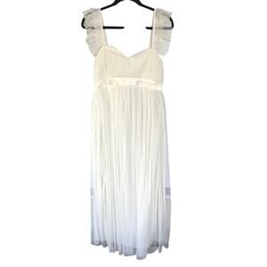 Anaya Maternity Maxi Dress Cream Babydoll Tulle Gauzy Summer Ethereal Size 4